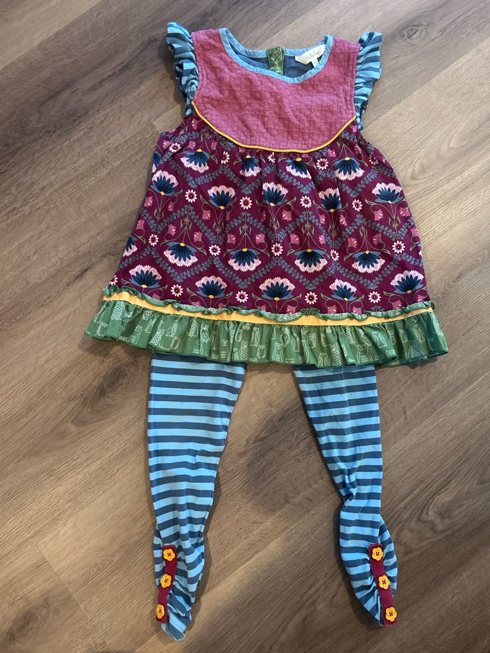 Matilda Jane Magenta Floral Tunic with Blue Stripe Leggings